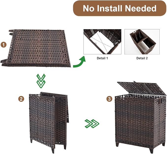 Laundry Hamper with Lid, 190L Large Laundry Basket 3 Section with 6 Removable Liner Bags & 3 Mesh Laundry Bags, Handwoven Rattan Clothes Hamper with Heightened Feet, No Install Needed, Brown - Image 7