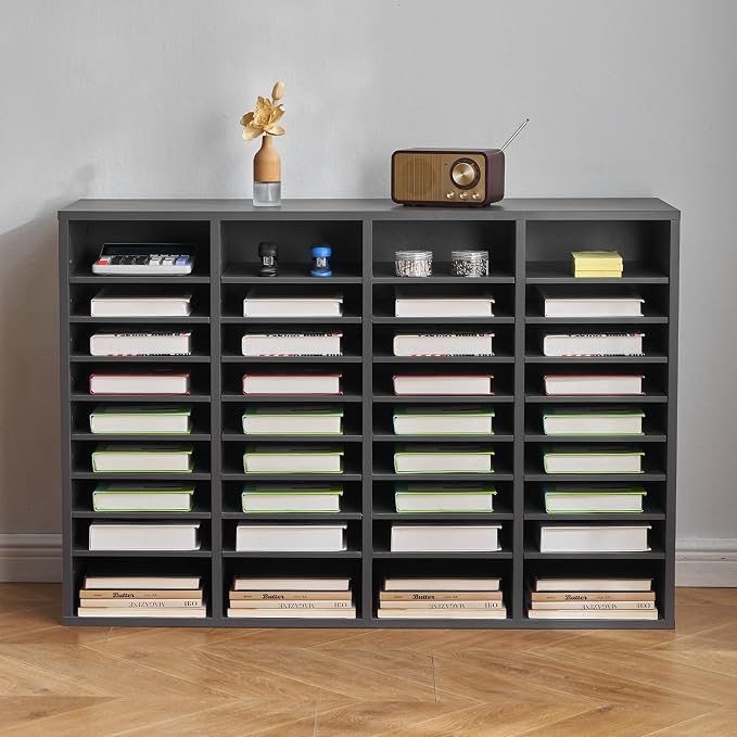 VEVOR Literature Organizer, 36 Compartments Office Mailbox with Adjustable Shelves, Wooden Mailbox Sorter Medium Density Fiberboard Office Home Classroom Storage for Files, Documents, Papers, Grey - Image 2