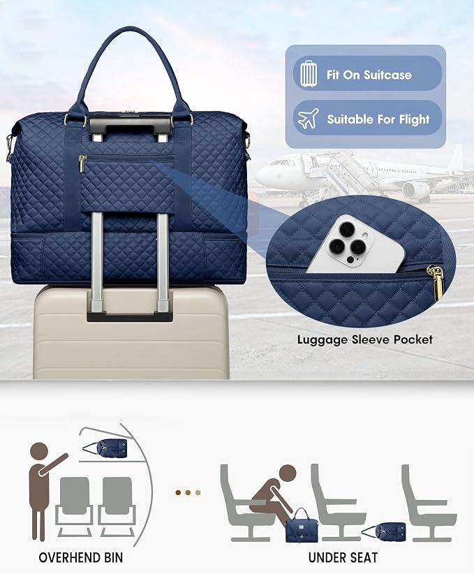 Weekender Bags for Women Duffle Bag - Travel Duffel Bag with Shoe Compartmen Carry on Overnight Bag with Toiletry Bag Gym Tote Bag with Wet Pocket Hospital Bags for Labor and Delivery Blue - Image 5