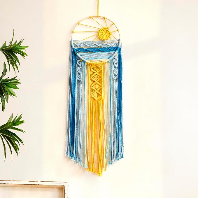 Artilady Macrame Wall Hanging Tapestry Boho, Blue Dream Catcher Sun Decor | Large Tapestry, Handmade Woven, Farmhouse Rustic, Colorful Sun Wall Art, Bedroom Living Room Kitchen Home Decor by Artilady