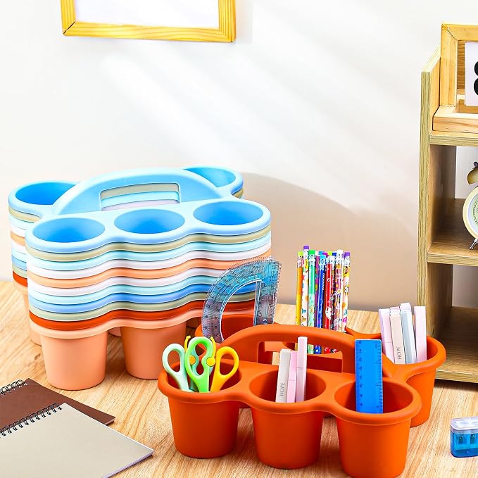12 Pcs Classroom Caddy Bulk - Plastic 6 Compartments Table Storage Caddy with Handle for School Pencil, Crafts Marker, Crayon Art, Drink Cup Delivery - Image 4