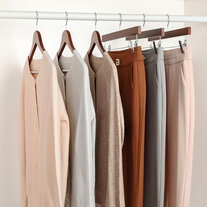 TOPIA HANGER Walnut Wood Pants Hangers, Wooden Skirt Short Jeans Trouser Hanger with Smooth Surface 360° Swivel Hook Anti Rust 2 Adjustable Clips, 20 Pack, CT10PWA20 - Image 8