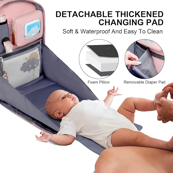 Diaper Bag Backpack with Changing Station, Baby Diaper Organizer Travel Bag | Large Capacity Diaper Bag for Moms Dads - Fold Out Changing Pad, Insulated Pockets, Stroller Straps, Baby Eessentials - Image 2