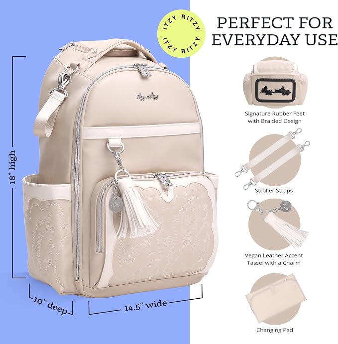 Itzy Ritzy Boss Plus Large Diaper Bag Backpack with 19 Pockets (Oat) | Includes 2 Insulated Bottle Pockets, Changing Pad, Stroller Clips, Comfortable Padded Straps, Easy-to Clean, Travel-Ready - Image 5