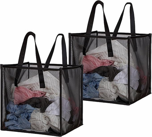 2 Pack Mesh Pop Up Laundry Basket with Handles 32L Portable and Collapsible Laundry Hamper Foldable Storage Organizer for Laundry Room Clothes Toys by BOSNONA