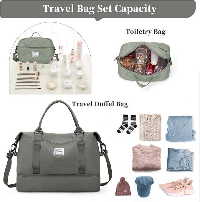 Weekender Bags for Women, Personal Item Travel Bag with Shoes Compartment | Overnight Travel Duffel Bag with Quilted Toiletry Bag, Airplane Friendly Carry-On Bag - Image 3