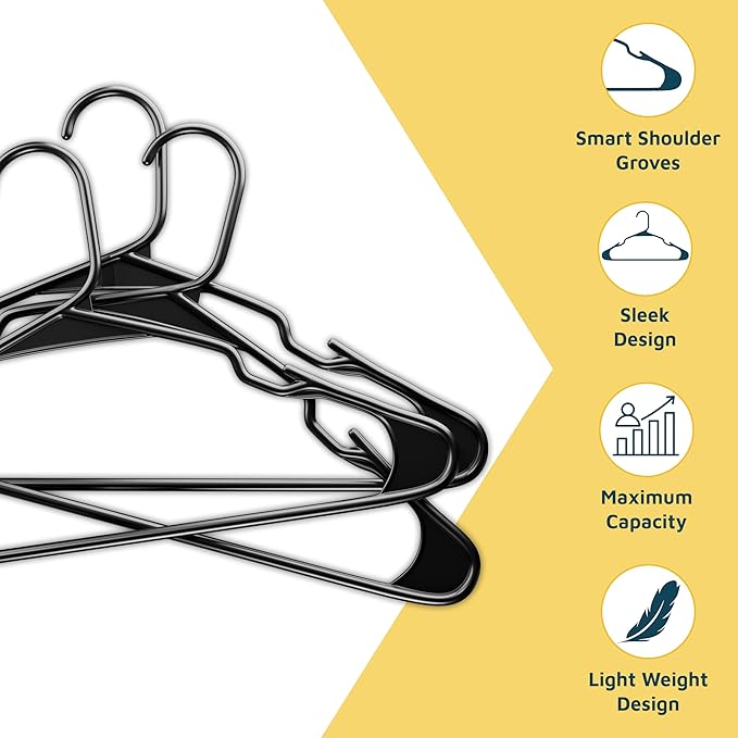 Lifemaster Plastic Clothes Hangers – Heavy Duty Hanger Set, for Organizing Clothes, Dresses, and Coat, Holds Up to 5 lbs, Space-Saving Hangers with Non-Slip Shoulder Grooves, Pack of 20, Black - Image 4