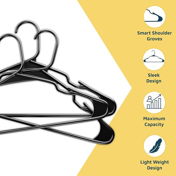 Lifemaster Plastic Clothes Hanger Set - 50 Pieces Versatile, Lightweight, Space-Saving, Non-Slip, Slim Designed, Dry and Wet Clothes Hanger Set - Black - Image 4