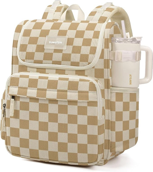 Large Corduroy Diaper Bag Backpack for Mom, 25L Baby Travel Bag with Insulated Bottle Pockets, 40oz Side Strap & Stroller-Ready Straps by SuwarbleOfficial