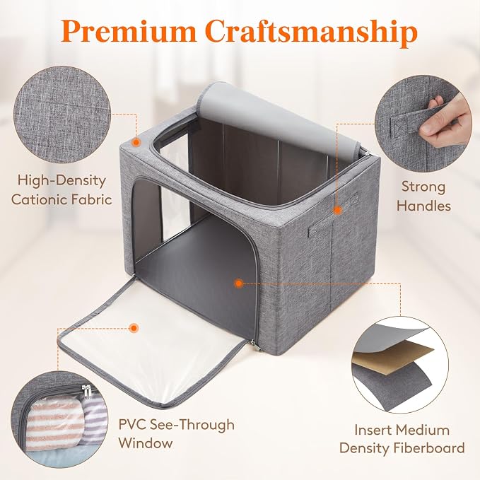 Lifewit Clothes Storage Bins with Metal Frame, Stackable Storage Box, Foldable Clothing Storage Bins with Lids, 75L Storage Bags Fabric Box Organizer with Clear Window＆ Zippers＆ Sturdy Handles 4 Pack - Image 3
