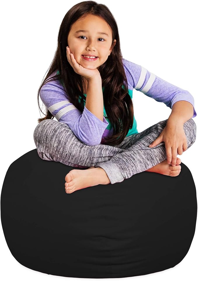 Posh Stuffable Kids Stuffed Animal Storage Bean Bag Chair Cover - Childrens Toy Organizer, Medium 27" - Solid Black - Image 4