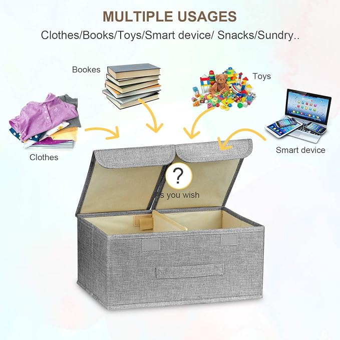 Storage Bins Linen Fabric Foldable Storage Boxes with Double Lids and Handles Fabric Storage Bin Organizer Box Containers for Nursery Home Bedroom Wardrobe - Image 3
