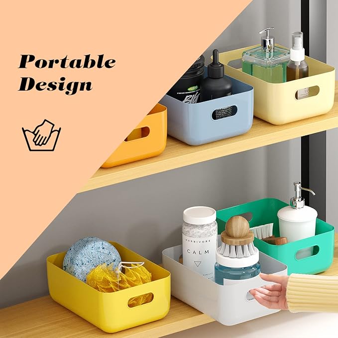 OWill 12 PCS Plastic Storage Bins and Baskets for Efficient Home Classroom Organization Small Containers in Multicolour for Kitchen, Cupboard box, and Bathroom Organizer on Shelves and Tubs - Image 4