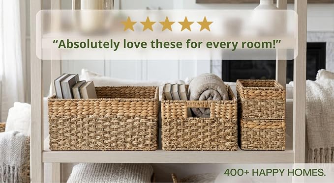 Wicker Storage Basket for Shelves, Set of 4 | Natural Seagrass and Hyacinth, Nesting, Woven Storage Baskets for Organizing Living Room, Shelves, Pantry, Rectangle, Rattan - Image 5