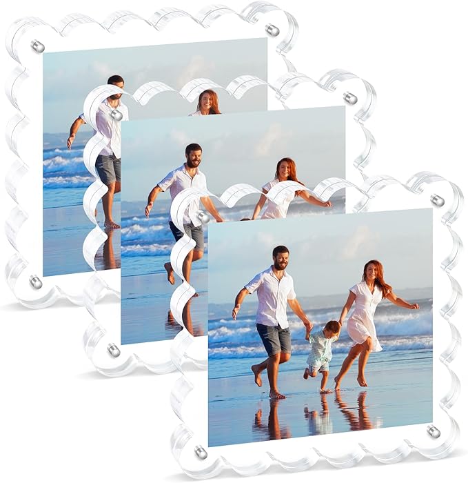 Chivalral 3 Pack 5x5 inch scalloped magnetic frames,Tabletop Photo Displays | Square picture frame ,10+10mm Thick，gift choices for weddings.birthdays,Christmas & anniversaries by Chivalral