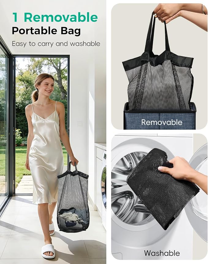 100L Laundry Hamper with Lid, Sturdy Clothes Hamper Heavy-Duty Laundry Basket Supports 30lb, Collapsible for Bathroom Bedroom Laundry Room Dorm - Image 5