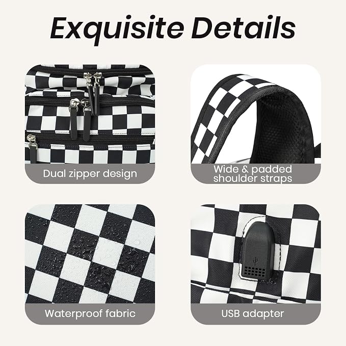 FHELAD Checkered Diaper Bag Backpack with Changing Pad & Stroller Clips | Baby Diaper Bag, Baby Shower Gifts, 4 Insulated Bottle Holders, Wet Wipe Pocket, Luggage Strap - Image 4
