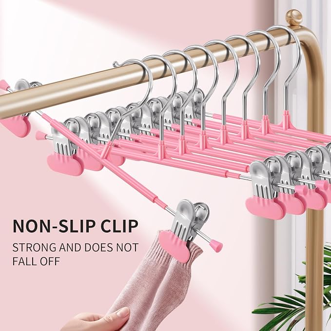 HUADYMEET 12 Inch Heavy Duty Pants Skirt Hangers with Clips,Pink,20 Pack | Metal,Space Saving,Adjustable,Hanger for Jeans Shorts Clothes Slacks Trousers,For Adult Men Women Children,Non Slip - Image 4