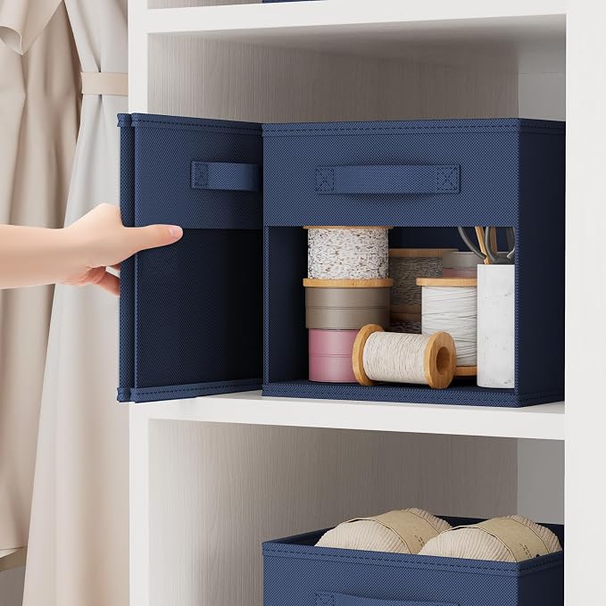 DIMJ Storage Cubes, Cube Storage Bin, 8 Pack Foldable Baskets with Window, Closet Storage Bins with Handle, 11x 11 inch Storage Cubes for Clothes, Toys, Books (Navy Blue) - Image 4