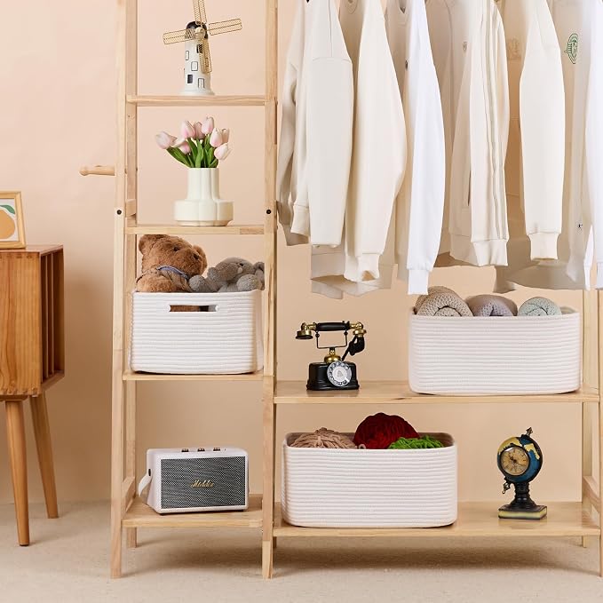 MiniArk Large Storage Baskets for Organizing, 17 x 13 x 7.5” Closet Shelf Baskets for Clothes Blanket Towels, Baby Nursery, Toy Bins Box, Woven Rope Baskets, 4 Packs Off White - Image 3
