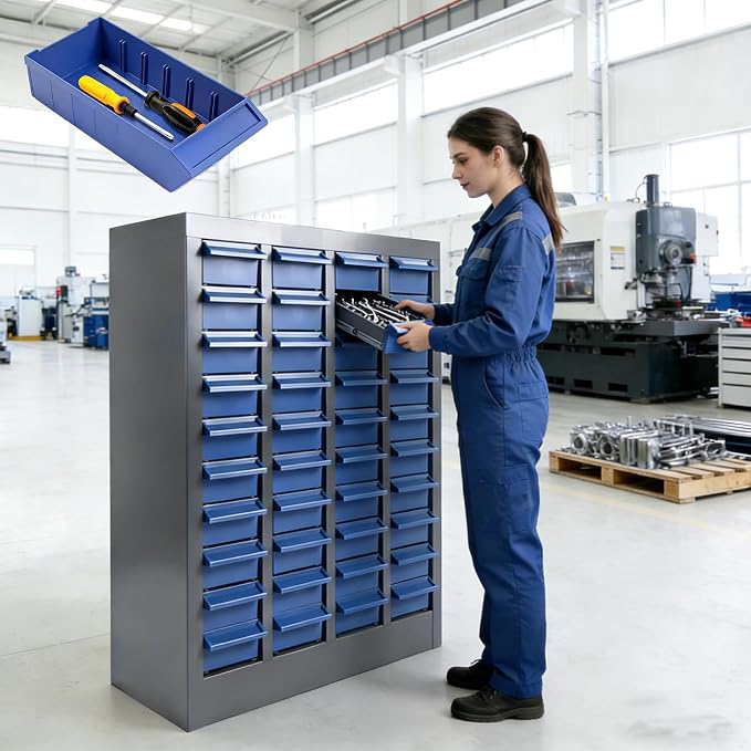 40-Drawer Parts Cabinet, Bolt Organizer with ABS Drawers & Dividers, Steel Bolt Bins, Nut and Bolt Organizer for Garage, Workshop, Home and Office (40 Drawer) by Unknown