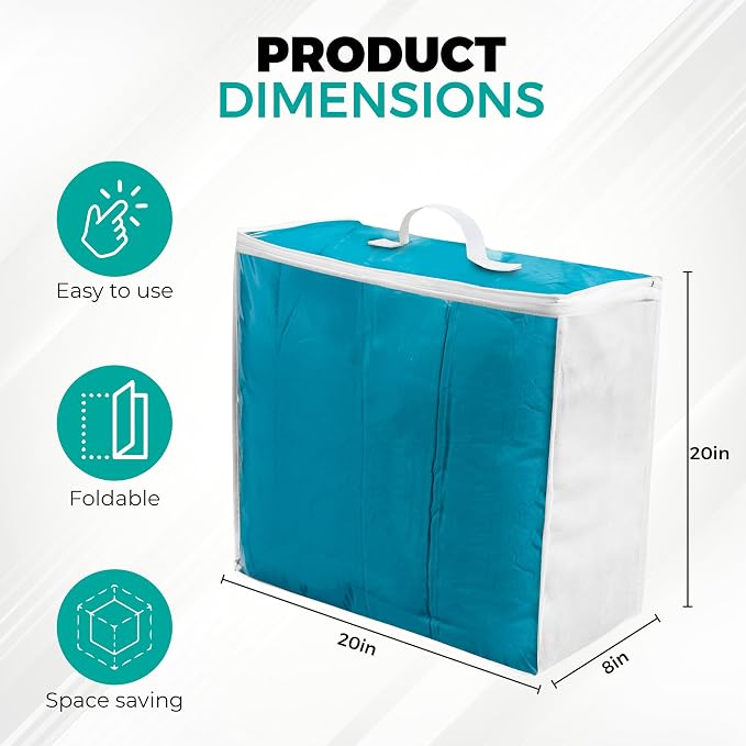 Clear Moving Bag (6-Pack) 20x20x8 - Zipper, Blankets, Breathable | Breathable Non-Woven Sides, Foldable, Comforters, Bedding, Clothes, Sweaters, College, Dorm, Packing - Image 4