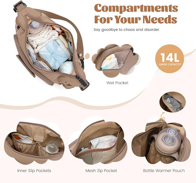 14L Puffer Diaper Bag Tote, Large Capacity Travel Diaper bags, Crossbody Hospital Bag for mom - Image 3