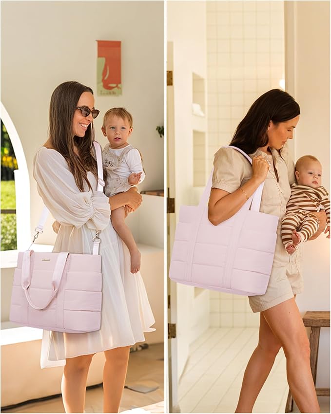 LOVEVOOK Diaper Bag Tote, 15.6 Inch Puffer Diaper Bag, Waterproof Travel Diaper Tote with Changing Pad Pacifier Case - Image 7