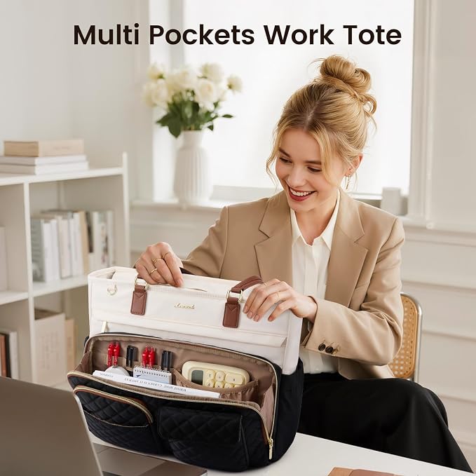LOVEVOOK Teacher Tote Bag for Women Work, Laptop Bag with Large Cup Holder, Nurse Bag with Multi Pocket, Water-Resistant Business Travel Computer Briefcase Handbag Diaper Bag Mother Gift, 15.6 Inch - Image 2
