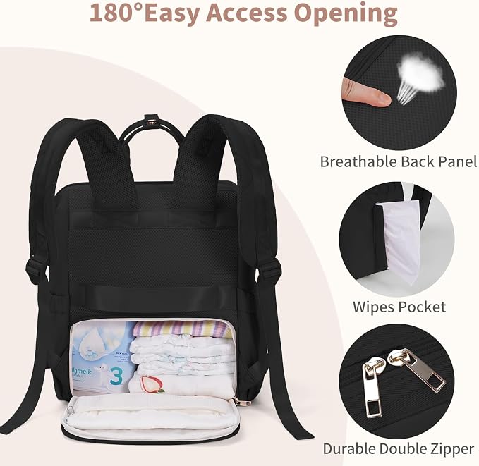 CEI-CEI Diaper Bag Backpack for Mom and Dad, Puffer Baby Bag Backpack with Insulated Pocket, Water-Resistant, Unisex Travel Backpack with Changing Pad & Stroller Straps - Image 5