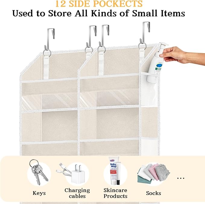 2 Pack Over The Door Organizer 6 Tiers, Extra Large Behind Door Storage of 12 Compartments, 80 lbs Weight Capacity Hanging Storage Organizer with Clear Window Kids Toys,Shoes (6 Tiers - Beige) - Image 5