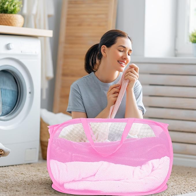 4 Pack Collapsible Laundry Baskets, Foldable Laundry Basket with Pocket, Durable Mesh Pop Up Hampers, Reinforced Handles Dirty Clothes Hamper for Laundry, Bedroom, Bathroom, Dorm, Travel or Camping - Image 7
