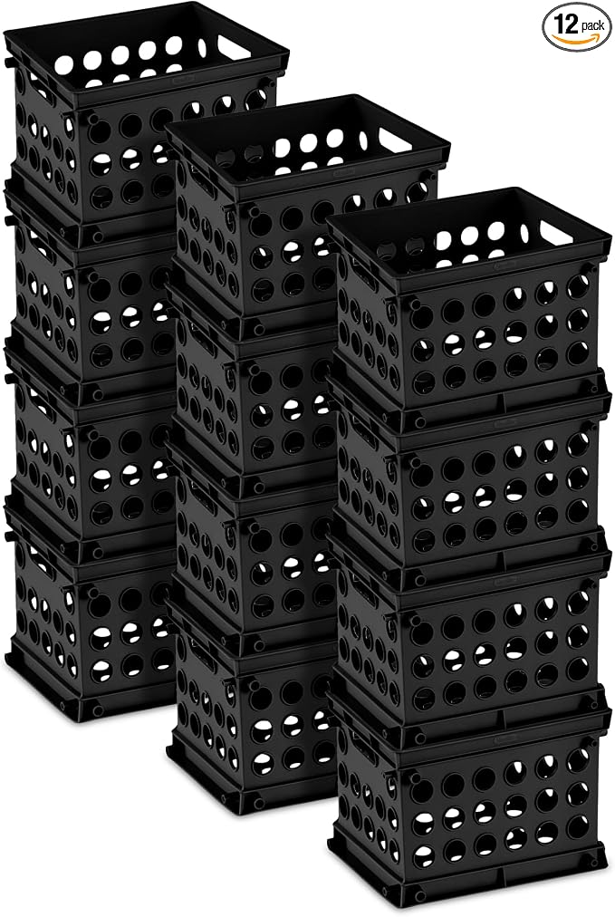 Sterilite Mini Crate, Stackable Storage Bin with Handles, Black, 12-Pack | Small Plastic Storage Containers, Open Top Organizer Bins for Home, Garage, Office, Classroom, Dorm, Desk & Crafts by Sterilite