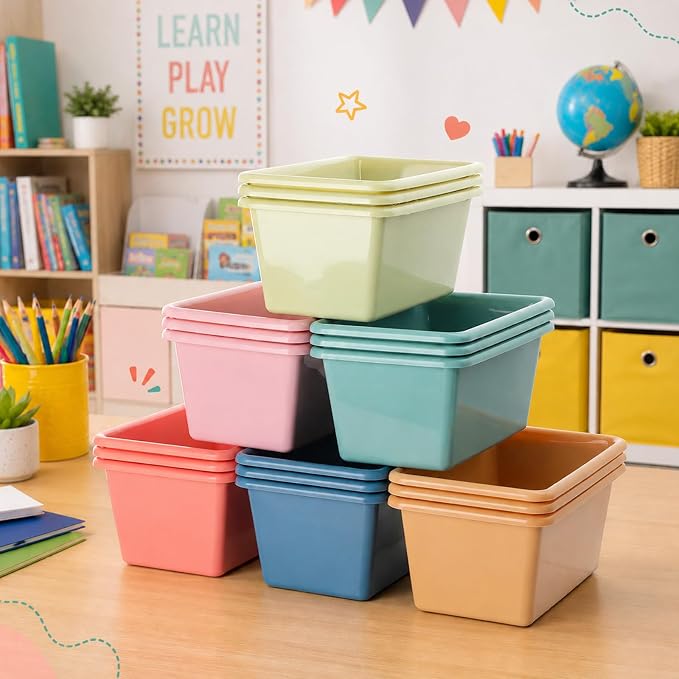 gisgfim 24 Pack Plastic Cubby Storage Bins Crew Toy Stackable Bin Classroom Plastic Cubby Bins Stackable Storage Containers Classroom Book Bin for Student Teacher School Office Home(Morandi) - Image 4