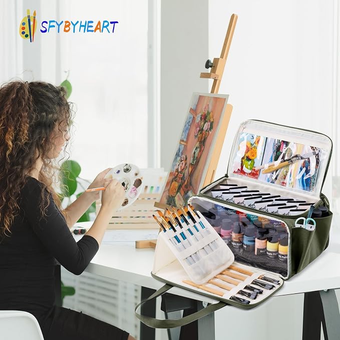 SFYBYHEART Acrylic Paint Storage, Craft Organizer, Art Supply Organizer, Art Tote Bags, Paints Brush Holder for Apple Barrel Acrylic Painting, Palette Board - Image 6