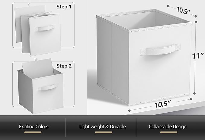 Sorbus Foldable Storage Cubes - 6 Pack, 11 Inch, White, Fabric, Foldable, Storage and Organization, Versatile Use, Collapsible Storage, Lightweight and Durable - Image 2