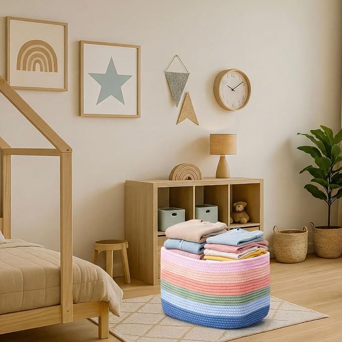 FoldTier 3 Pack Boho Storage Bins Cute Large Teacher Woven Baskets Storage Return to School Treasure Box for Kid Daycare Elementary Preschool Book Closet Shelf Nursery Decor 15 x 9 x 10 Inches - Image 6