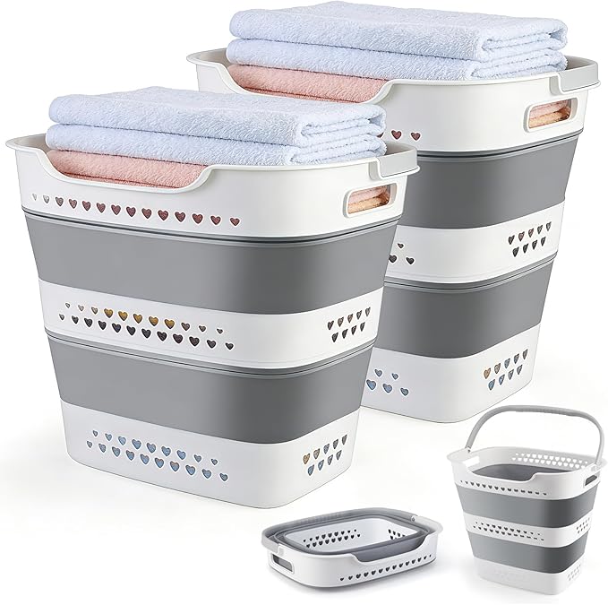 Collapsible Laundry Baskets 42L 2 Pack Pop Up Clothes Hamper for Laundry | Foldable Plastic Laundry Hamper with Handles Portable Saving Durable Dirty Clothes Basket Storage Container for Home & Dorm by ALYSTER