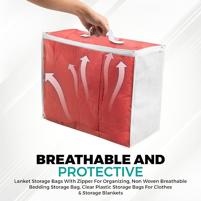 Clear Plastic Storage Bag (3-Pack) 20x20x8 - Zipper, Blankets | Breathable Non-Woven Sides, Foldable, Comforters, Bedding, Clothes, Sweaters, College, Dorm, Packing - Image 6