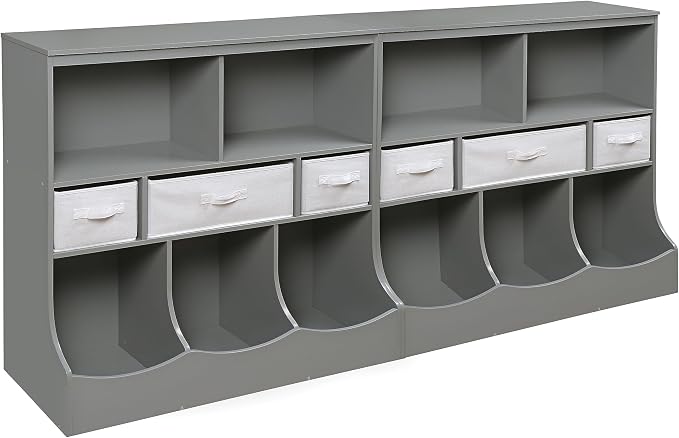 Badger Basket Combo Toy Storage Organizer and Bookshelf - Kids Storage Unit with 3 Removable Baskets, Open Shelves, Top Display Surface - Gray Cloud - Image 8