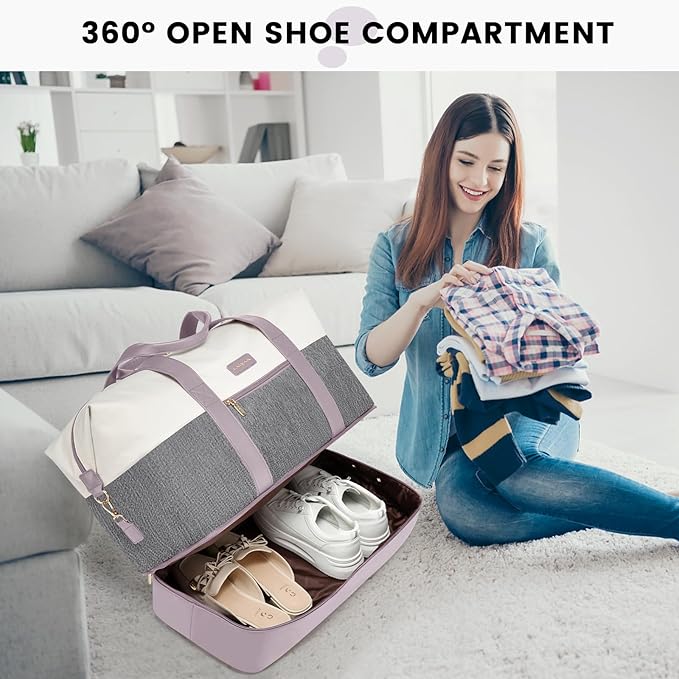 LOVEVOOK Weekender Bag for Women, Large Duffle Bag for Travel with 2 Packing Cubes, Carry on Overnight Bag with Shoe Compartment, Mom Hospital Bags for Labor and Delivery - Image 4