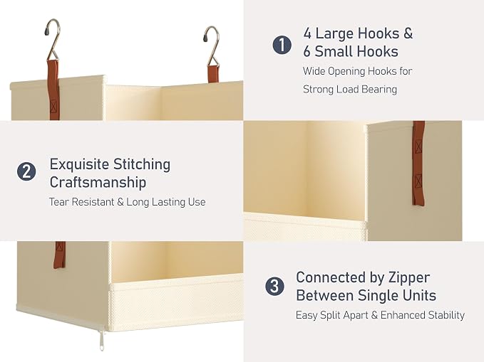 DIMJ Hanging Closet Organizer - 4-Tier Modular Hanging Shelves with Zippers Hooks, Collapsible Baskets for RV, Dorm, Small Spaces, Fabric Storage Bins for Clothes, Handbags - Image 8