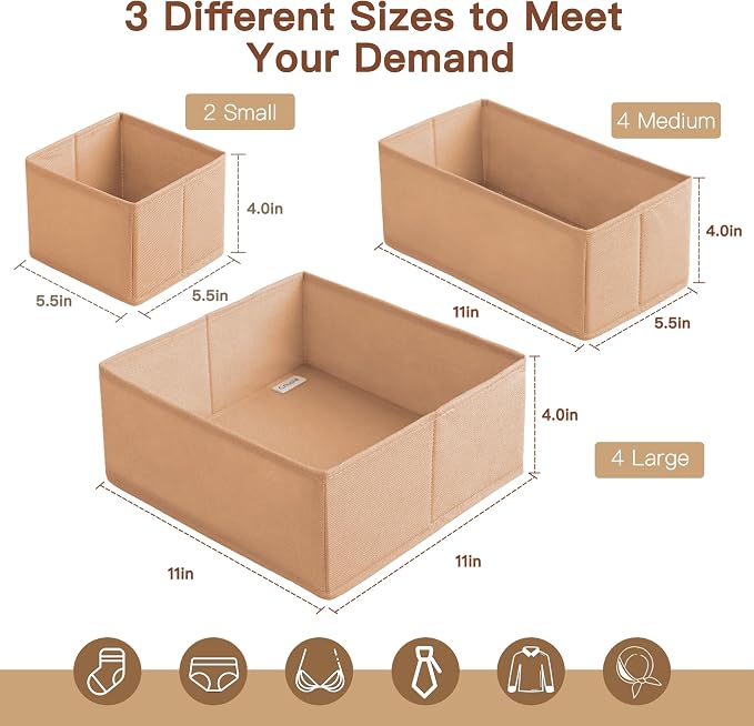 Drawer Organizer Clothes, 10 Pack Dresser Organizer for Baby Clothes, Underwear, Sock- Foldable Closet Organization and Storage Dividers Bins for Nursery, Bedroom (Brown) - Image 2