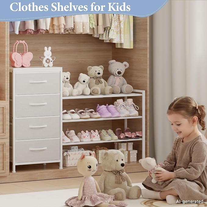 Cidaziya Expandable Closet Organizers and Storage, 4 Drawer Dresser, White Fabric Storage Dresser, Clothes Shelves for Kids, Purse Organizer Small Shoe Rack for Closet Bedroom - Image 6