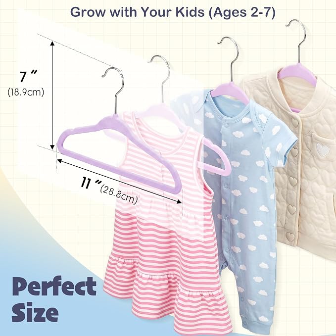 HOUSE DAY 11 Inch Velvet Baby Hangers, Premium Kids Hangers Lt-Purple 50 PC | Durable Non Slip Baby Felt Hanger for Children/ Infant/ Toddler Closet, Ideal Small Hanger for Clothing Storage Everyday Use - Image 3
