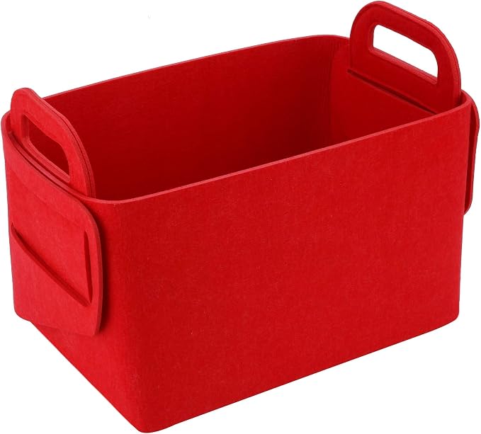 Minoisome Storage Basket Felt Storage Bin Collapsible& Convenient Box Organizer with Carry Handles for Office Bedroom Closet Babies Nursery Toys Laundry (Red, 13.8inch（L）×9.5inch（W）×8.3inch（H）) by Unknown