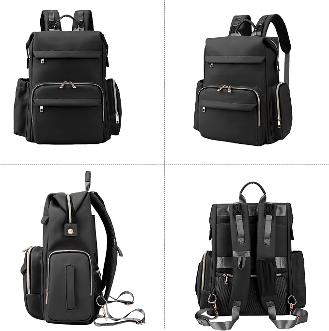 Large Capacity Diaper Bag Backpack with Changing Pad, Waterproof Baby Travel Backpack for Parents-Black - Image 4