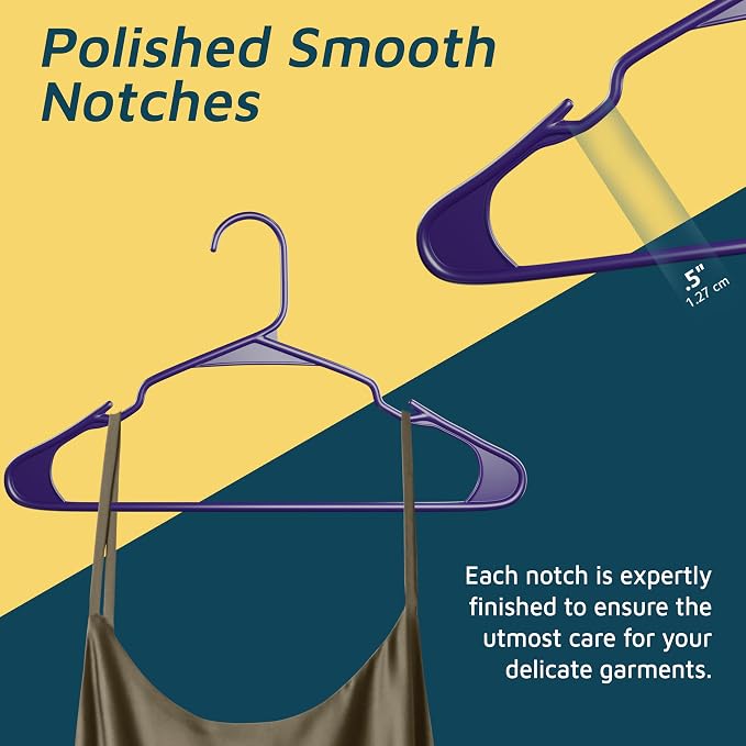 Lifemaster Plastic Clothes Hangers – Heavy Duty Hanger Set, for Organizing Clothes, Dresses, and Coat, Holds Up to 5 lbs, Space-Saving Hangers with Non-Slip Shoulder Grooves, Pack of 5, Purple - Image 7