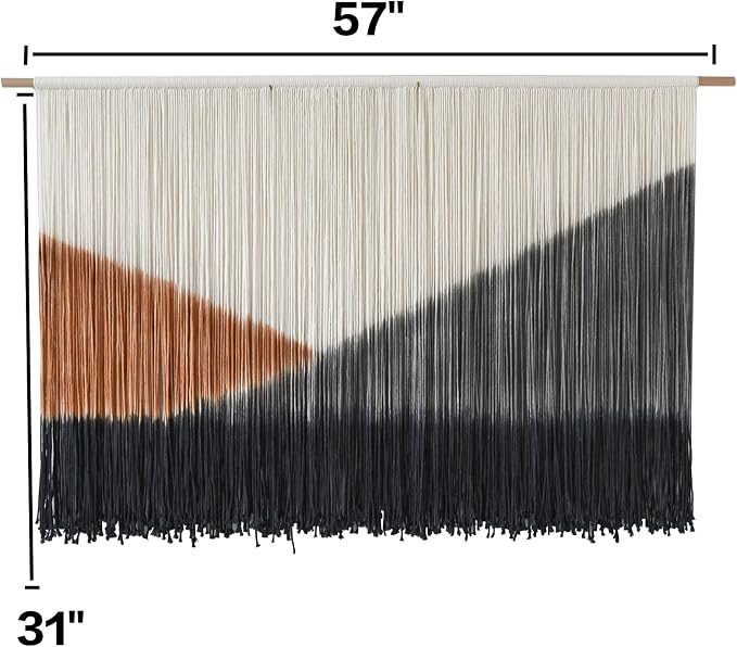 Macrame Wall Hanging Black Dip Dye Boho Wall Art for Living Room 57"W*35"L | Dip Dyed Wall Hanging, Large Wall Art, Handmade Cotton Craft, for Living Room Bedroom Accent, Unique Home Decor - Image 5