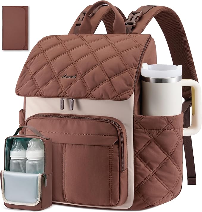 LOVEVOOK Diaper Bag Backpack With Large Capacity Cup Pocket | Waterproof Travel Baby Bags for Mom Dad Girl Boy,Baby Essentials,Insulated Bottle Holders,Changing Pad & Stroller Straps,Baby Shower Gifts by LOVEVOOK
